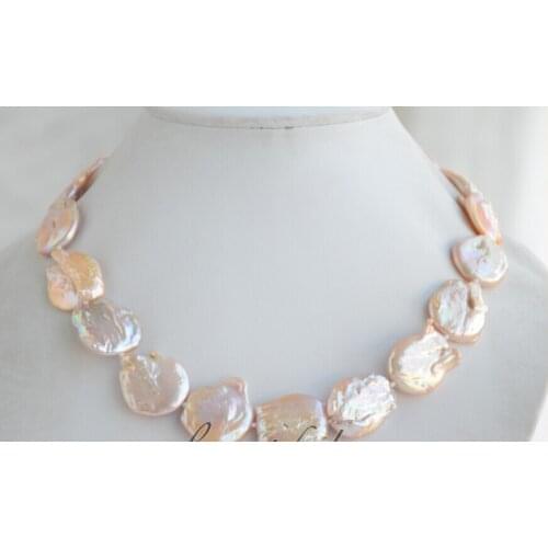 A 17inch 22mm PINK BAROQUE COIN KESHI REBORN PEARL NECKLACE (Z6507)