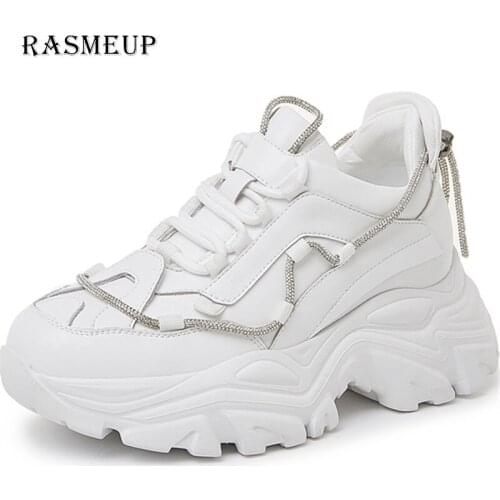 RASMEUP Genuine Leather Womens Platform Sneakers 2021 Fashion Women Breathable Chunky Shoes Ladies Trainers White Footwear