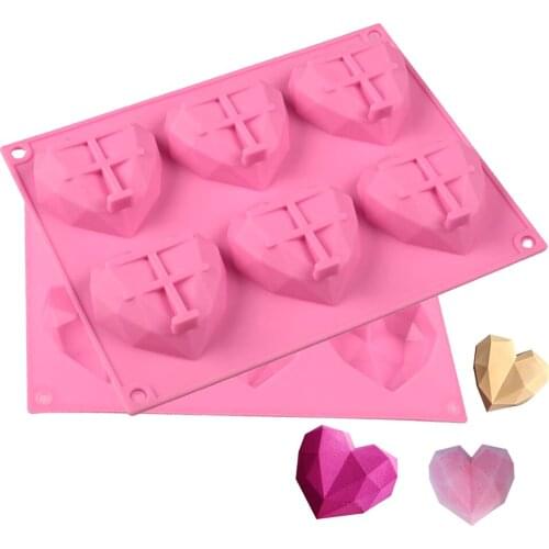 Cake Molds Silicone Bakeware 3D Diamond Love Heart Shape Chiffon Jelly Pudding Mousse Soap Pink Pastry Tools Kitchen accessories
