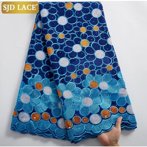 SJD LACE Latest Embroidery Cotton With Stones African Dry Lace Fabric 5yards Swiss Voile Lace In Switzerland For Party Sew A2441