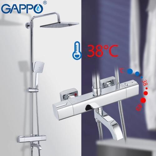 GAPPO Shower Faucets Thermostatic Rainfall Rain Shower System Bathroom Bath Shower Mixer Wall Mount Water Taps Shower System