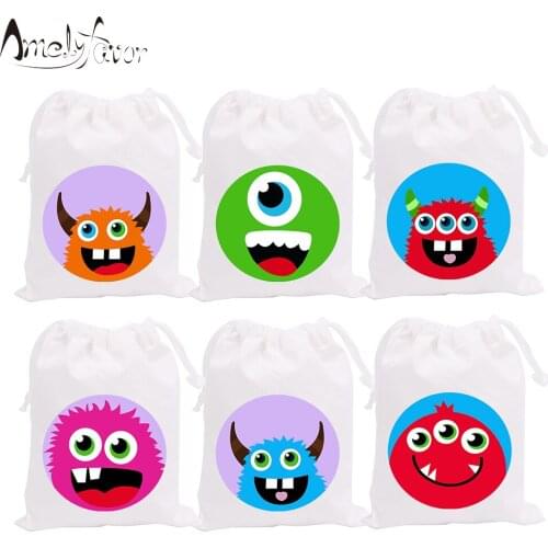 Monsters Theme Party Bags Candy Bags Gift Bags Circular Monster Decorations Baby Shower Event Birthday Party Container Supplies