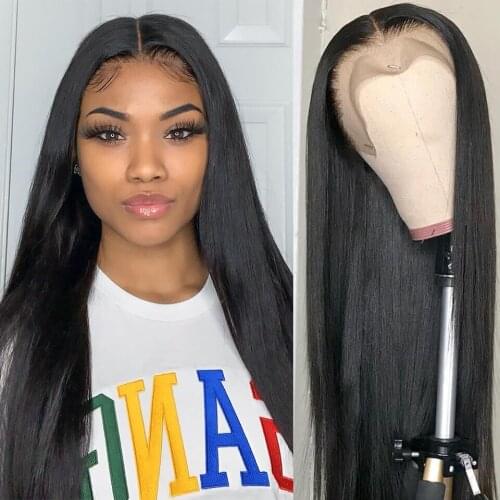 YMS 13x4 Lace Frontal Human Hair Wigs Pre Plucked Glueless Brazilian Straight Lace Front Wig with Baby Hair Remy Hair