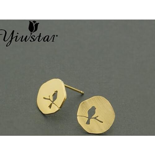 Yiustar Trendy Jewelry New Design Cute Mini Hollow Branch Animal Bird Stud Earrings For Women Party Gifts Earring