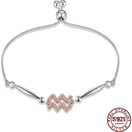ZEMIOR 925 Sterling Silver Bracelet For Women Aquarius Fashion Adjustable With Zircon Bracelets Party Fine Jewelry Hot Sale