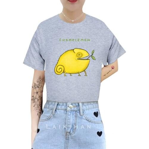Womens T-shirt Summer Chamelemon Print Basic O-Neck T-shirt Girl Ladies Streetwear Harajuku T-shirt Kawaii Graphic Tees