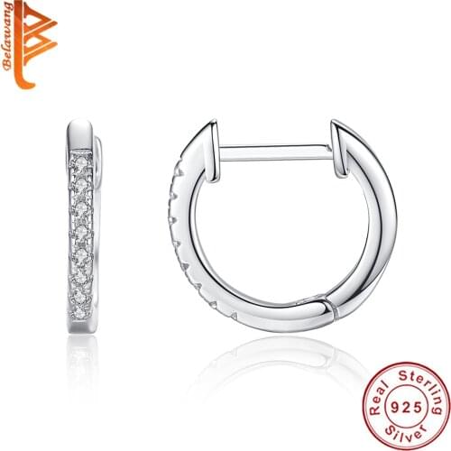Authentic 925 Sterling Silver Earrings Round Circle Hoop Earrings for Women Silver Earring Shiny Rhinestone Fashion Jewelry Gift