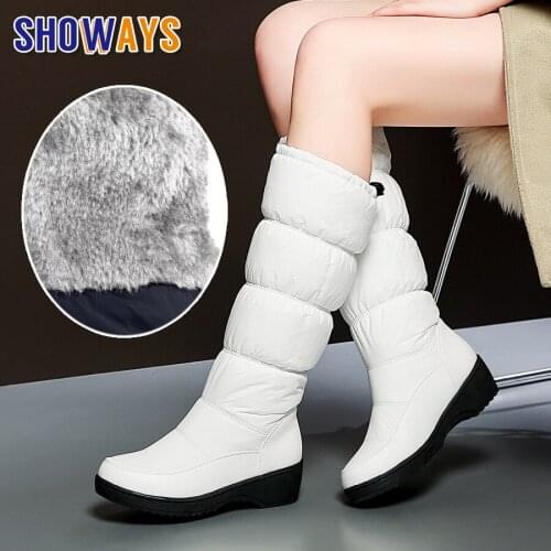 2021 Winter Women Snow Boots Waterproof Down Plush Black White Casual Travel Outdoor Thick Wedge Platform Ladies Knee High Boots