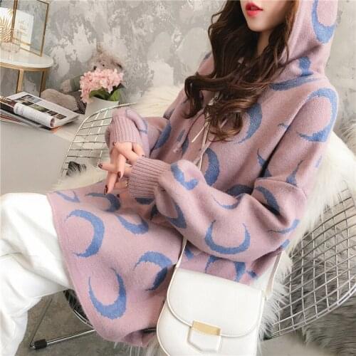 Spring and Autumn Loose Harajuku Style Hooded Sweater Womens Loose Loose Fashion Ins Casual pink Printing Sweater
