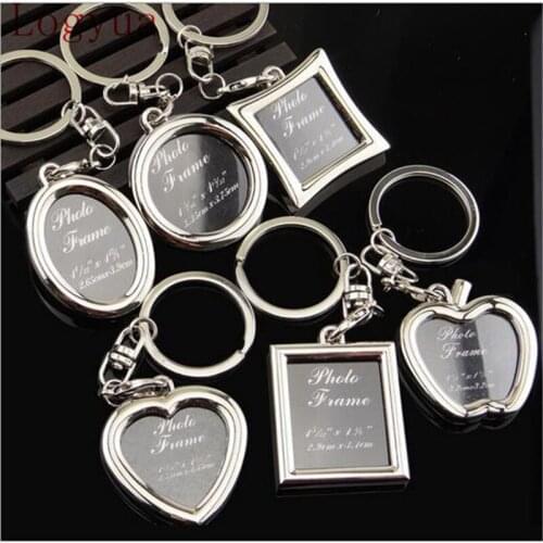 10pcs/lot High Quality Car Zinc Alloy Heart Round Square Shaped Photo Frame Classic Style Keyring Keychain Key Holder