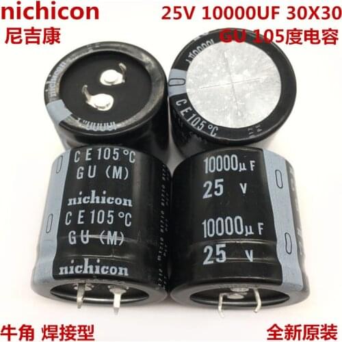 2PCS/10PCS 10000uf 25v Nichicon GU/GY 30x30mm 25V10000uF Snap-in PSU Capacitor