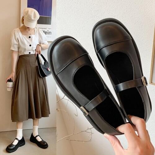 2021 spring and summer new single shoes womens shoes low-top shoes Korean fashion students round toe mid-heel thick heel