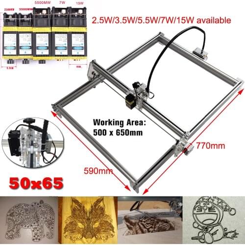 50*65cm Mini cnc laser 2.5W/3.5W/5.5W/7W/15W Blue CNC Laser Engraving Machine 12V DIY Wood Router/Cutter/Printer + Laser