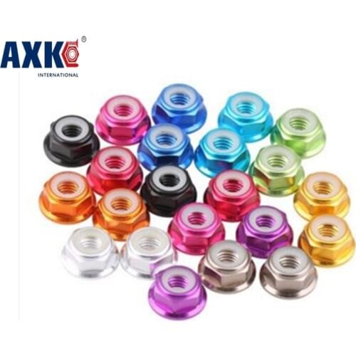 50pcs M2 M3 M4 M5 M6 Red/black/ Blue/ Light Orange/ Golden/purple/pink/sliver/grey Anodized Aluminum Flange Nylon Lock Nut