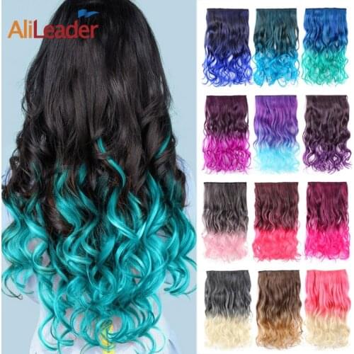 Alileader Favourite 5Clips In Hair Long Wave Clip In Hair Extension Synthetic Hair Extensions Ombre Hairpiece Fake Hairpieces