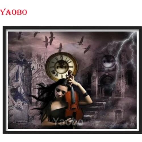5d diy Diamond Painting Fantasy Clock Beauty Violin Picture Of Rhinestone Full Drill Diamond Embroidery Diamond Mosaic Decor