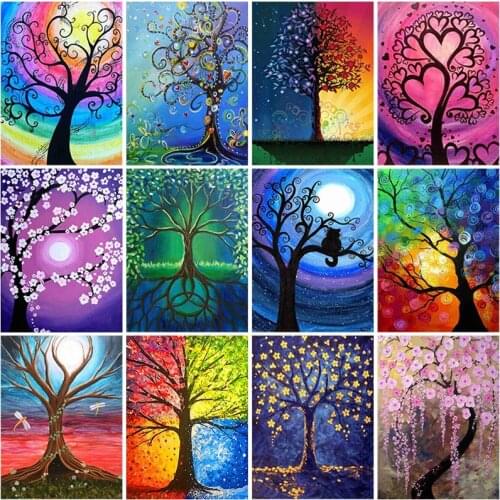 5D Diamonds Painting Scenery Tree Diamond Embroidery Full Round Resin Landscape Picture of Rhinestone Mosaic Flowers Home Decor