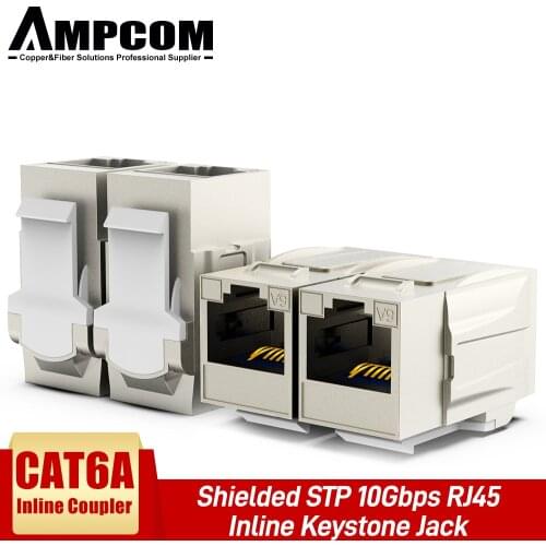 CAT6A RJ45 Inline Coupler Keystone Jack, [ ETL Verified/USA Patent ] AMPCOM Zinc-Alloy Shielded STP Feed-Through RJ45 Jacks Fema