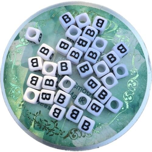 Free Shipping 2600PCs/Lot 6*6MM White with Black Printing Cube Square Plastic Letters Beads Single Initial B Printing Beads