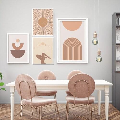 Boho Abstract Geometric Poster Mid Century Sun Rays Circle Canvas Painting Sexy Boobs Print Modern Wall Art Picture Home Decor