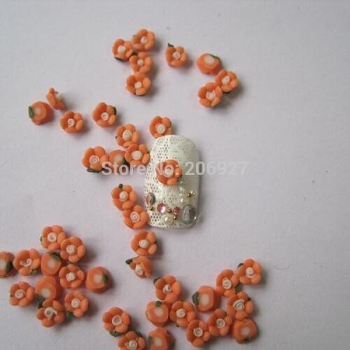 CF1-4 30pcs Cute Ceramic Orange Flower Shape Nail Art Decoration Outlooking