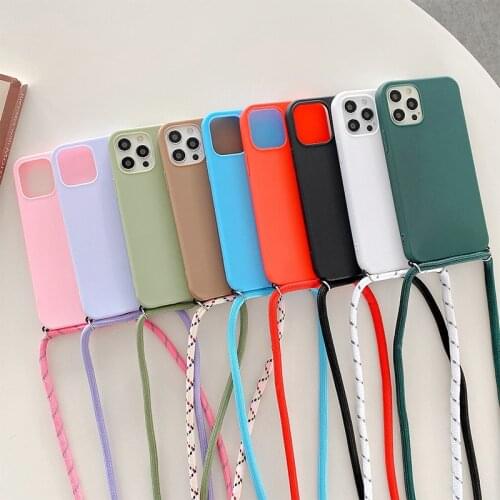 Strap Cord Chain Necklace Lanyard Case For Samsung Galaxy A02S A12 A22 A32 A42 A52 A72 A82 A71 A51 A41 A31 A21S Matte Soft Cover