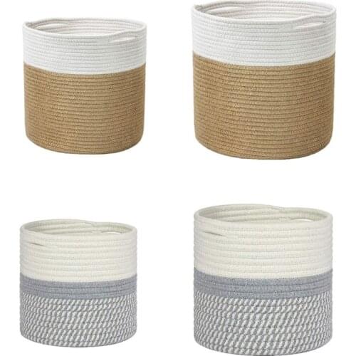 Rustic Woven Rope Flower Pot Indoor Plants Container Laundry Toy Storage Basket T3LE
