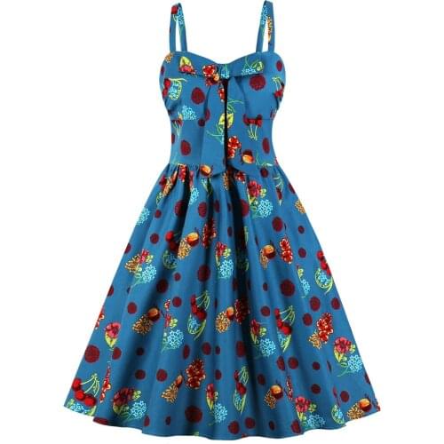 Sleeveless Summer Women Cotton Dress VD1491 A Line Swing Cherry Floral Print Black Ladies Pin Up Vintage Dress 50s 60s