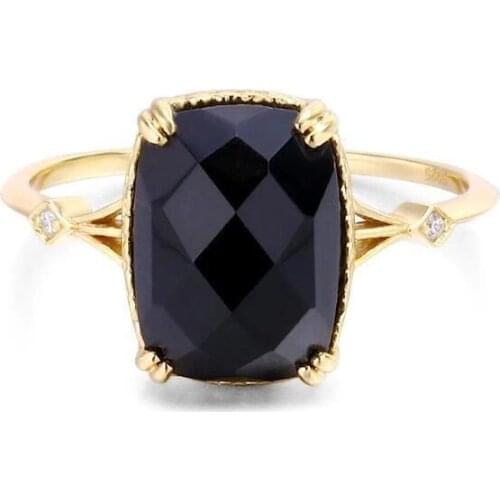 Designer faceted craftsmanship silver inlaid black agate opening adjustable ring elegant charm creative retro silver jewelry