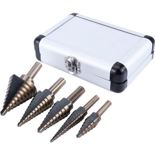 Hot sale 5pc Large Cobalt Step Drill Bit with Case HSS Step Titanium Core Drill Multiple Hole Cutter Drill Bit Set Tool