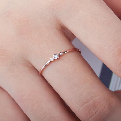 Jeworna Small Clear Zircon Stone Dainty Thin Finger Ring Rose Gold Color Stackable Wedding Band Rings For Women Jewelry JOR066