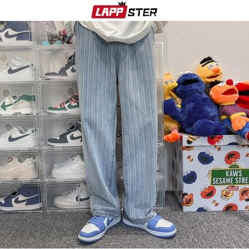 LAPPSTER Men Striped Vintage Y2k Harajuku Jeans 2021 Mens Streetwear Kpop Fashion Denim Trousers Male Baggy Kawaii Causal Jeans