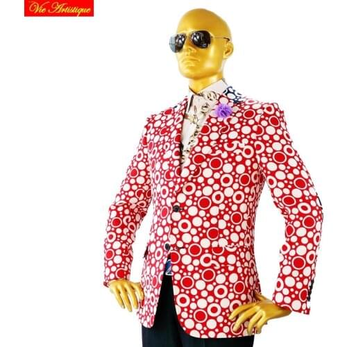 Custom tailor made Mens bespoke suits business designer wedding bespoke 2 piece suit(Jacket+Pants) red polka dot cotton slim 19