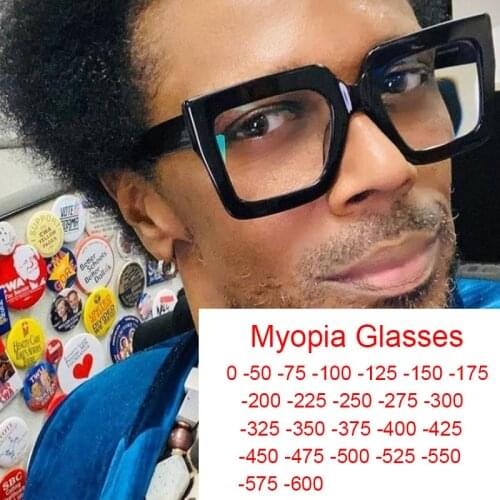 Finished Myopia Blue Light Blocking Glasses Men Brand Black Square Clear Glasses Reading Short Sight Prescription -1 -2.5 -3 -6