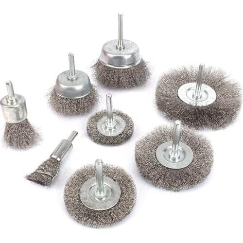 8Pcs Stainless Steel Wire Brushes Wheel Kit for Drill with 1/4 inch Shank 0.15mm