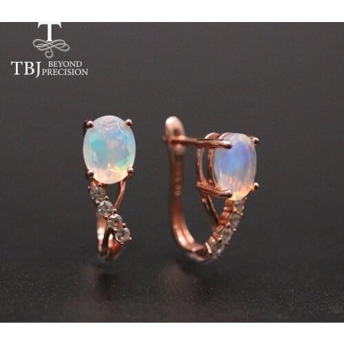 Natural Ethiopia Opal oval cut 7*9mm cut clasp earring real colorful gemstone Fine jewelry 925 sterling silver for women wife