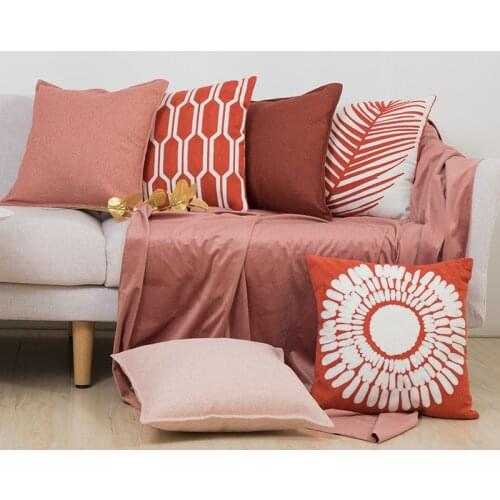 Red Sun flower geometric solid sofa decorative cushion cover cotton linen bed chair car home pillow cover white pink pillowcase