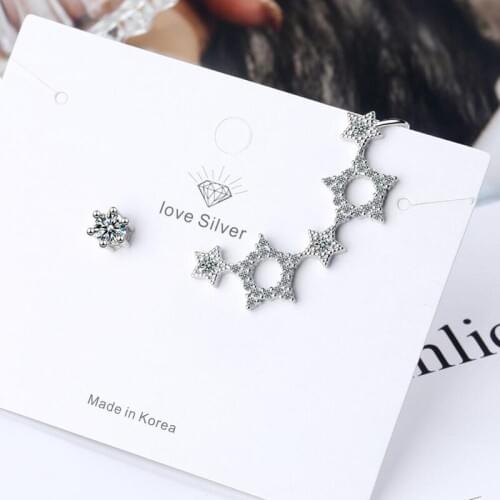 New Asymmetry Zircon Pentagram Earring For Women Romantic Trendy 925 Silver Earrings Girl Valentines Day Accessories KOFSAC