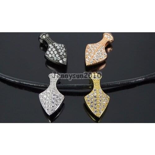 Clear Zircon Gems Stones Pave Pointed Spearhead Pendant Charm Spacer Beads Silver Gold Rose Gold Gunmetal 10Pcs/Pack