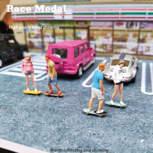 Racemedal 1/64 Scale Miniature 3D Printed Street Park Model of the Skateboard Series Roller skating Tide people limit movement