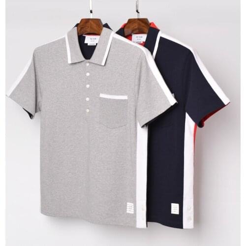 2021 Fashion TB THOM Brand Polo Shirts Men Casual Slim Cotton Polo shirt Summer Short Sleeve Contrast Color Polo Clothing
