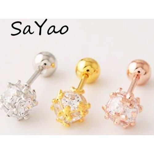 SaYao 1 piece 16G 1.2mm Crystal Ball Earring Nail Bone Barbell Zircon Stone Flower Helix Tragus Ear Piercing Body Jewelry