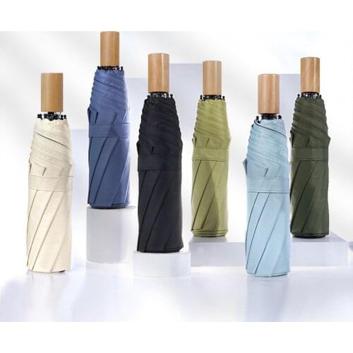 Upgrade Sombrilla Five-folding Colorful Sunscreen Umbrella Solid Wood Handle Mens and Womens Rain Umbrella Parasol Mini Umbrella