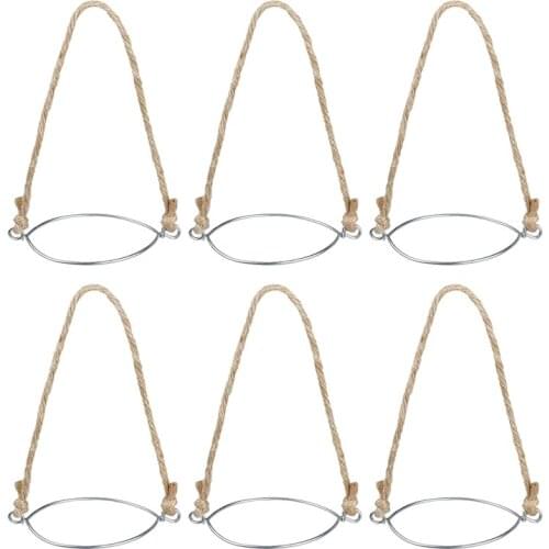 Pack of 6 Stainless Metal Ring with Twine Handles (Handle-Ease) Mason Hangers for Mason Jar