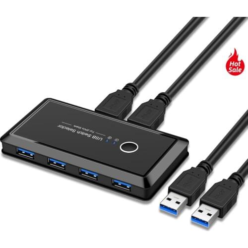 USB 3.0 Switcher 2 Computers Sharing 4 USB Devices KVM Switch Hub Adapter For Keyboard Mouse Scanner Hard Drives KVM Console