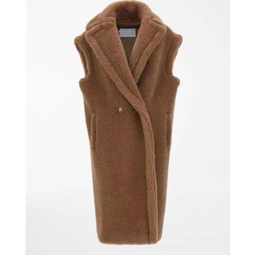 2021 spring Womens teddy Bear real wool Fur vest Women thicken oversize Coat female