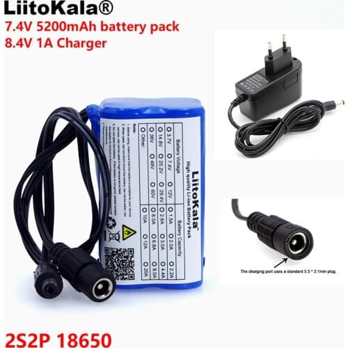 LiitoKala Protect 7.4 V 5200 mAh 8.4 V 18650 Li-lon Battery bike lights Head lamp special battery pack DC 5.5*2.1mm + 1A Charger
