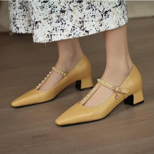 Pumps Spring Autumn new style Retro pearl High heel womens shoes fashion Party Womens single shoes high 5cm plus size 34-43