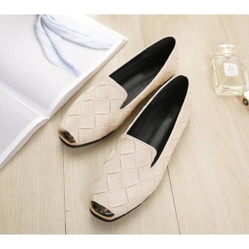 Plus size Loafers Women Shoes Soft Leisure Flats Fashion Shallow Square Toe Metal Head Single Shoes Woman Spring summer Flats 43