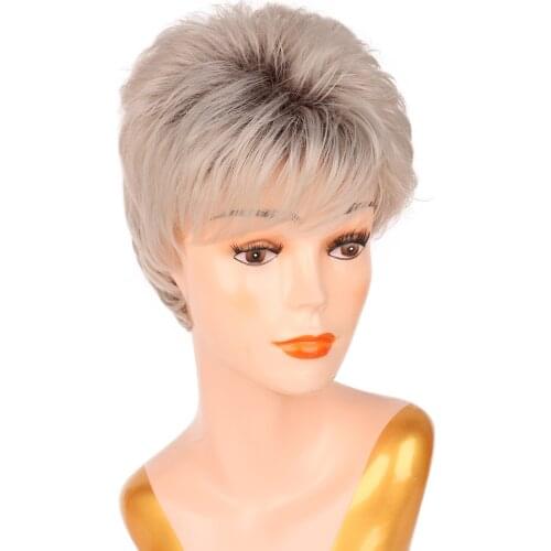 BCHR Mix Brown And Blonde Pixie Cut Ombre Womens Wig Shaggy Layered Natural Short Straight Synthetic Hair Female Haircut